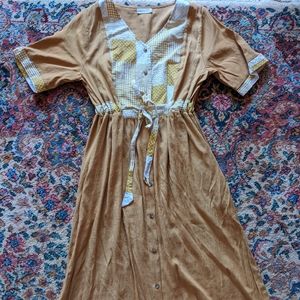 Roolee Button Down Yellow Patchwork Dress